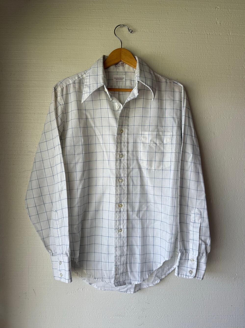Vintage 1970s Norman Shirtmakers Dagger Collar White Button Up Shirt Size Large
